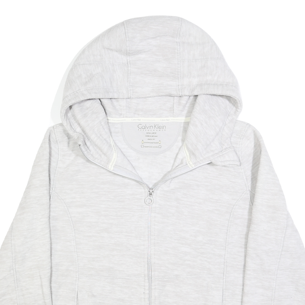 CALVIN KLEIN PERFORMANCE Womens Grey Hooded Plain Full Zip Jumper XL Lightweight