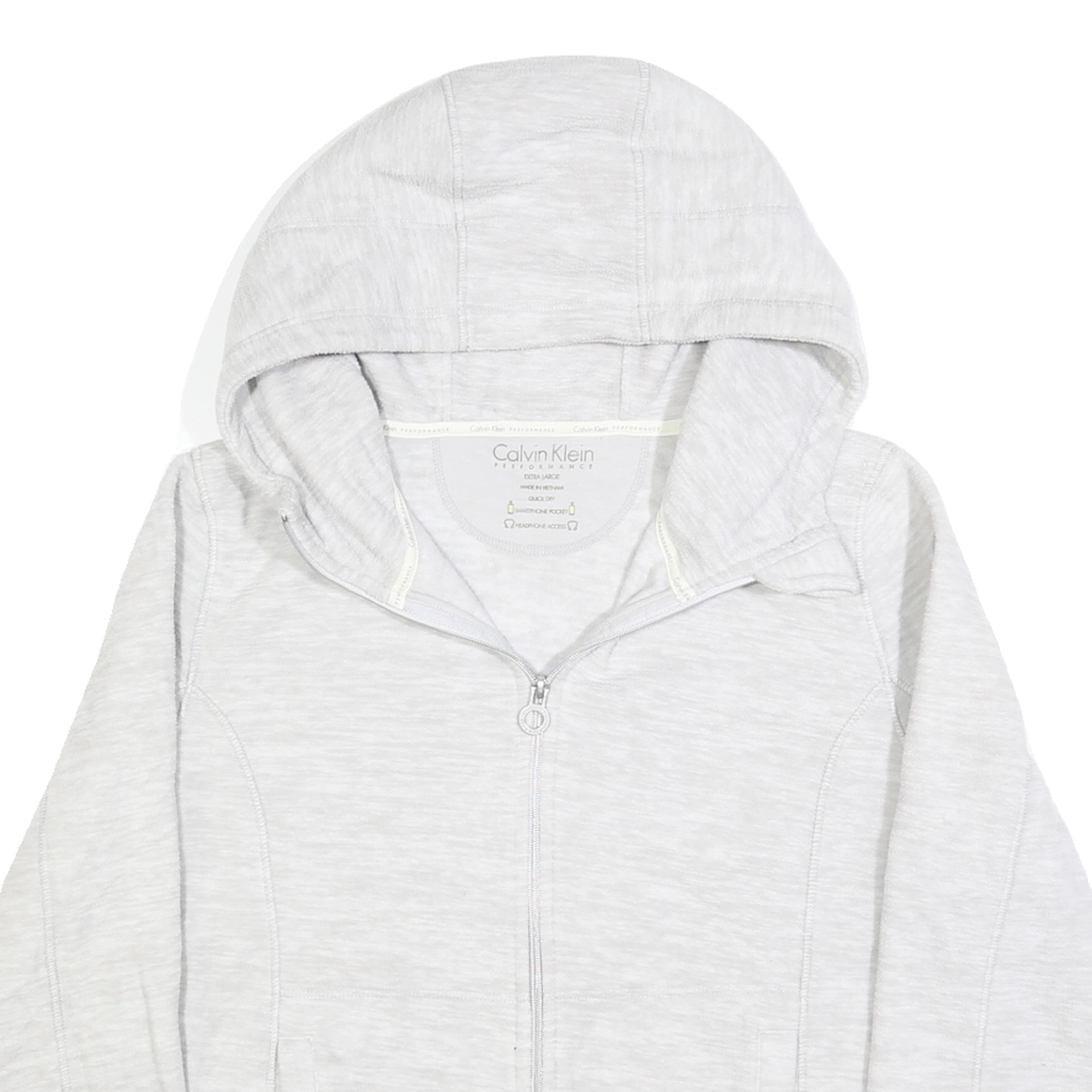 CALVIN KLEIN PERFORMANCE Womens Grey Hooded Plain Full Zip Jumper XL Lightweight