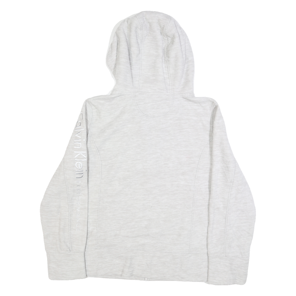 CALVIN KLEIN PERFORMANCE Womens Grey Hooded Plain Full Zip Jumper XL Lightweight