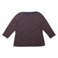 M&S Womens Navy Blue & Red Floral Print Top Long Sleeve Round Neck UK 18