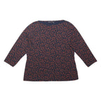 M&S Womens Navy Blue & Red Floral Print Top Long Sleeve Round Neck UK 18