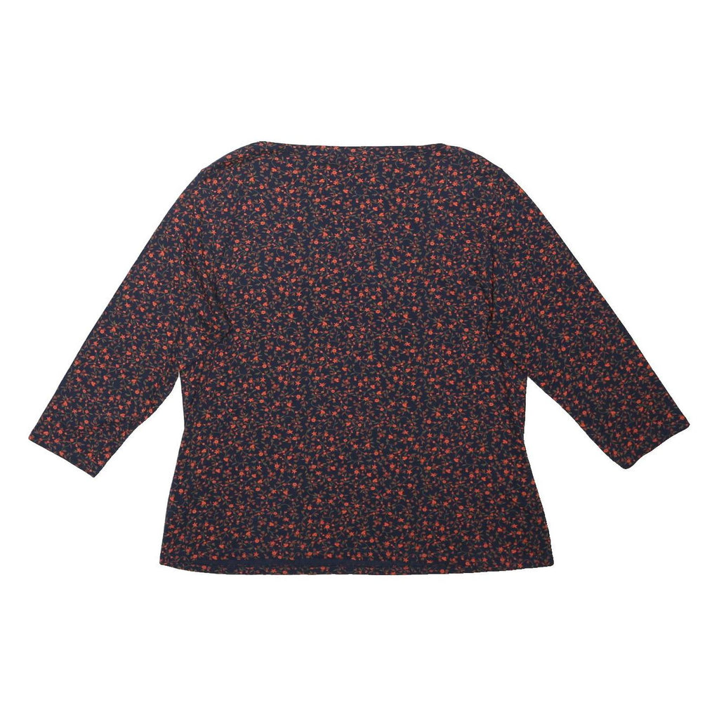 M&S Womens Navy Blue & Red Floral Print Top Long Sleeve Round Neck UK 18