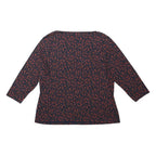 M&S Womens Navy Blue & Red Floral Print Top Long Sleeve Round Neck UK 18
