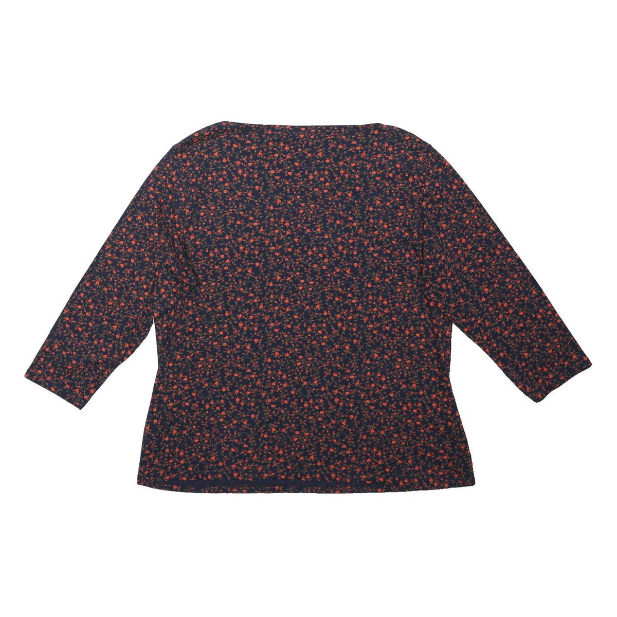 M&S Womens Navy Blue & Red Floral Print Top Long Sleeve Round Neck UK 18