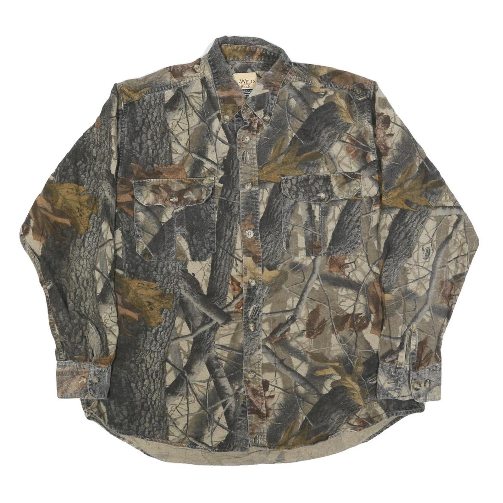 WELLS CREEK Mens Brown Camouflage Shirt XL Cotton Blend Casual Outdoor