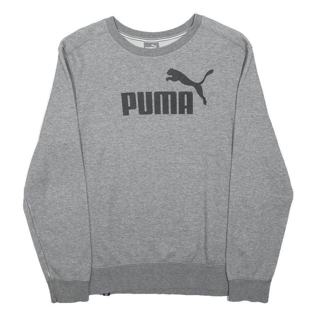 PUMA Womens Grey Crew Neck S Cotton Blend Pullover Sweatshirt Logo Print