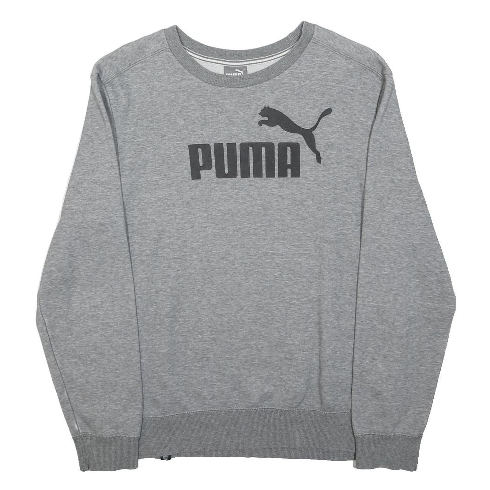PUMA Womens Grey Crew Neck S Cotton Blend Pullover Sweatshirt Logo Print
