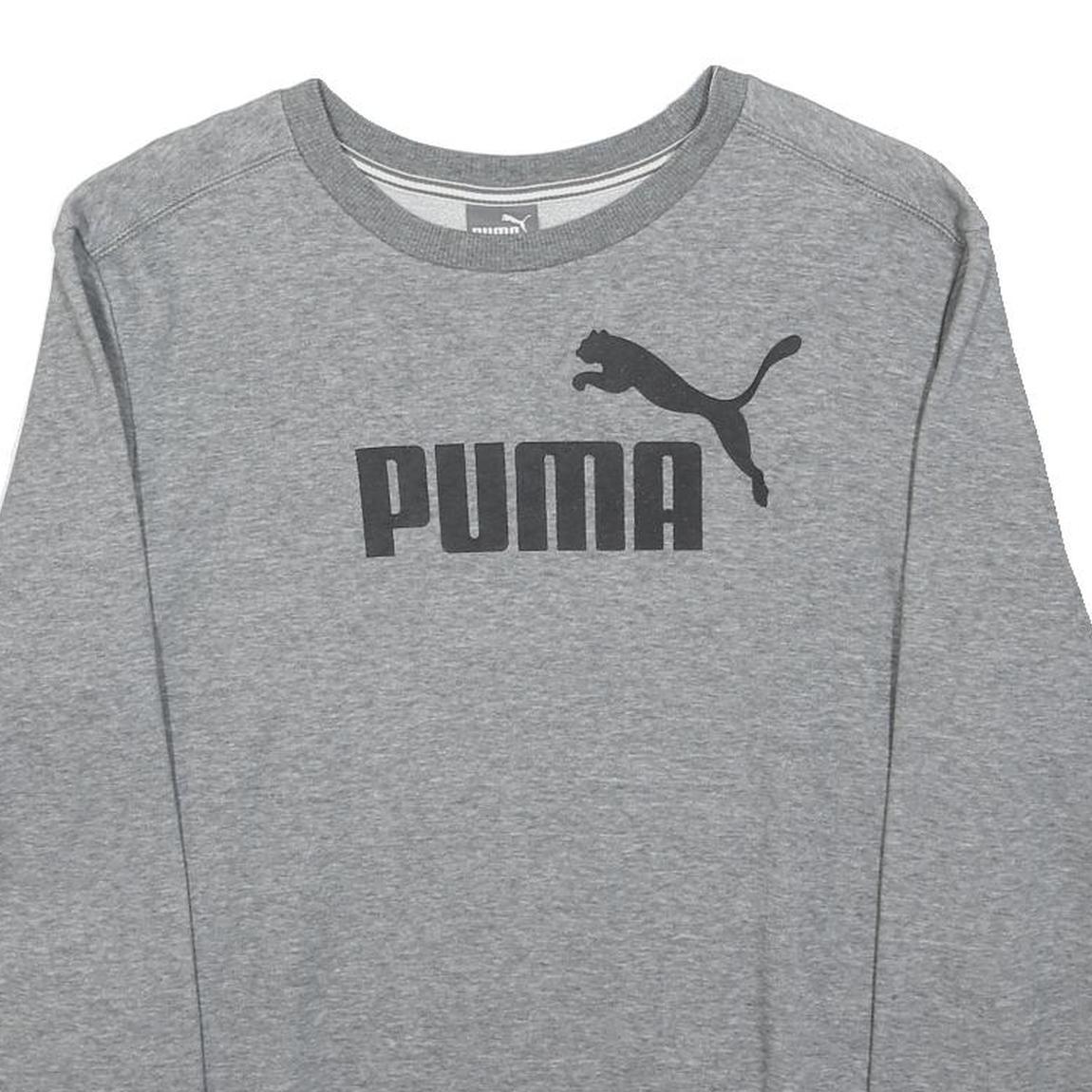 PUMA Womens Grey Crew Neck S Cotton Blend Pullover Sweatshirt Logo Print
