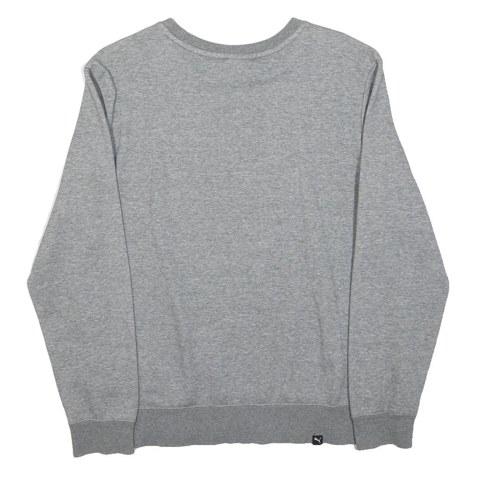 PUMA Womens Grey Crew Neck S Cotton Blend Pullover Sweatshirt Logo Print