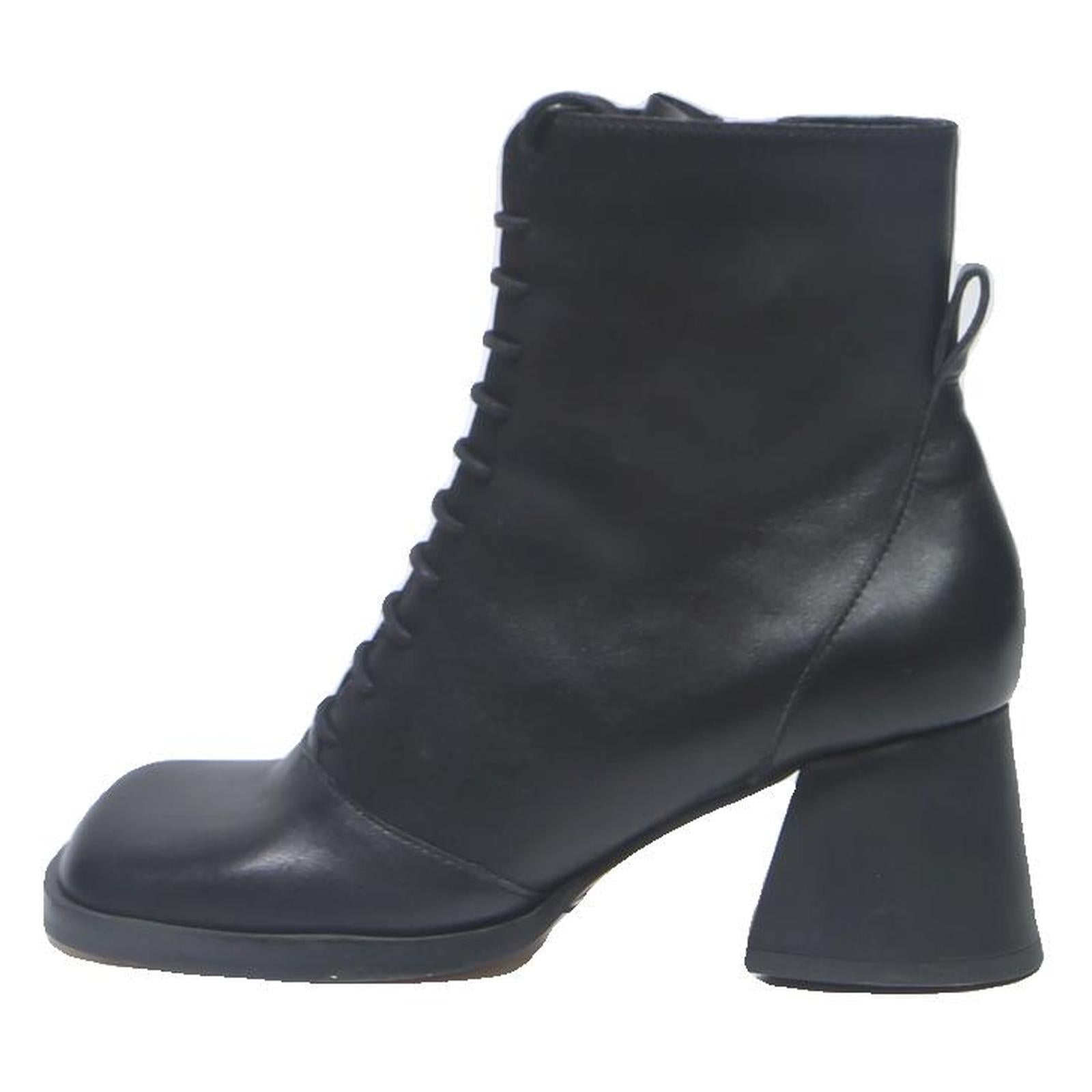CHARLES & KEITH Womens Lace-Up Ankle Boots Black Leather UK 3.5 Stylish