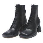 CHARLES & KEITH Womens Lace-Up Ankle Boots Black Leather UK 3.5 Stylish