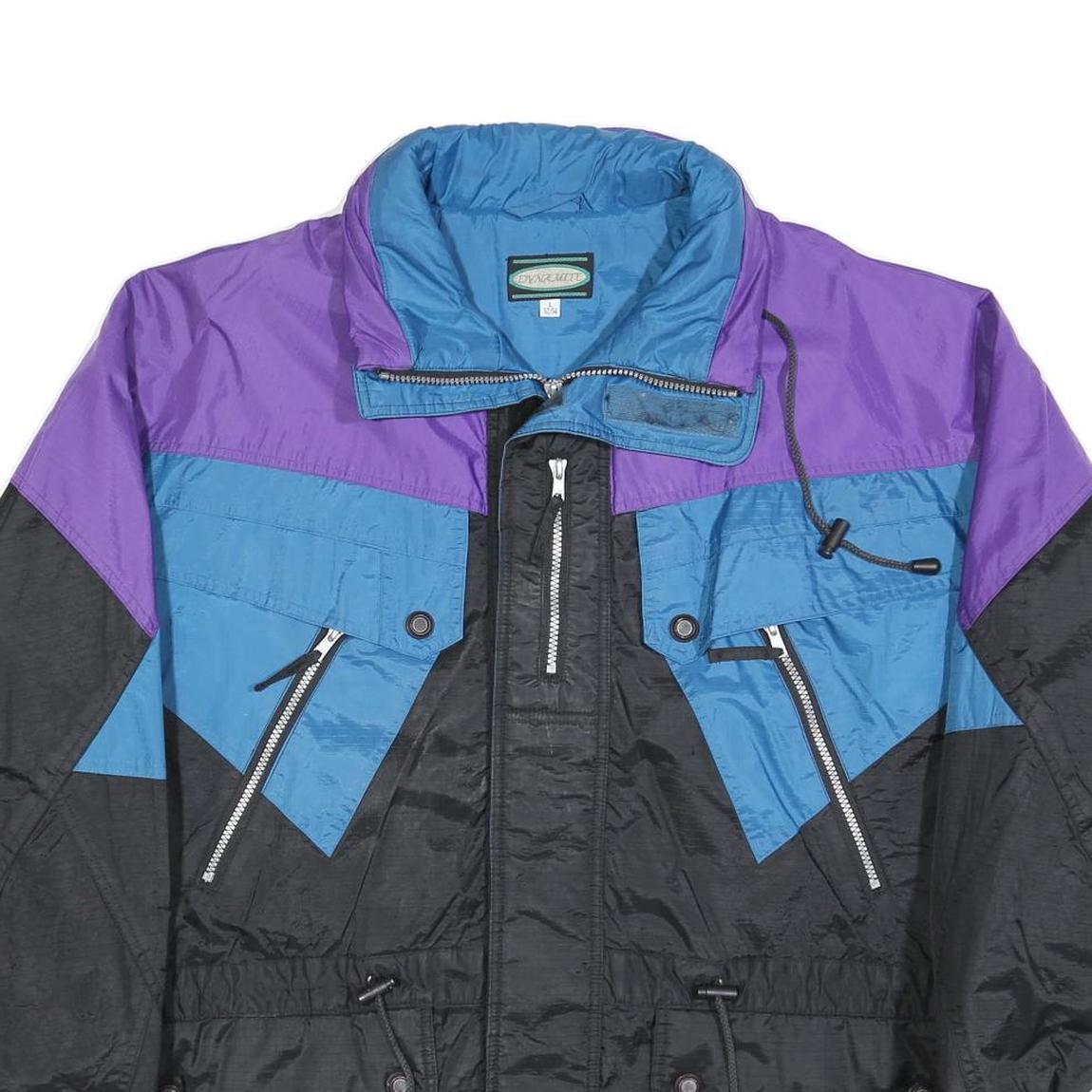 DYNAMITE Mens Black & Purple Blue Polyester Blend Zip Jacket L Woven Colourblock
