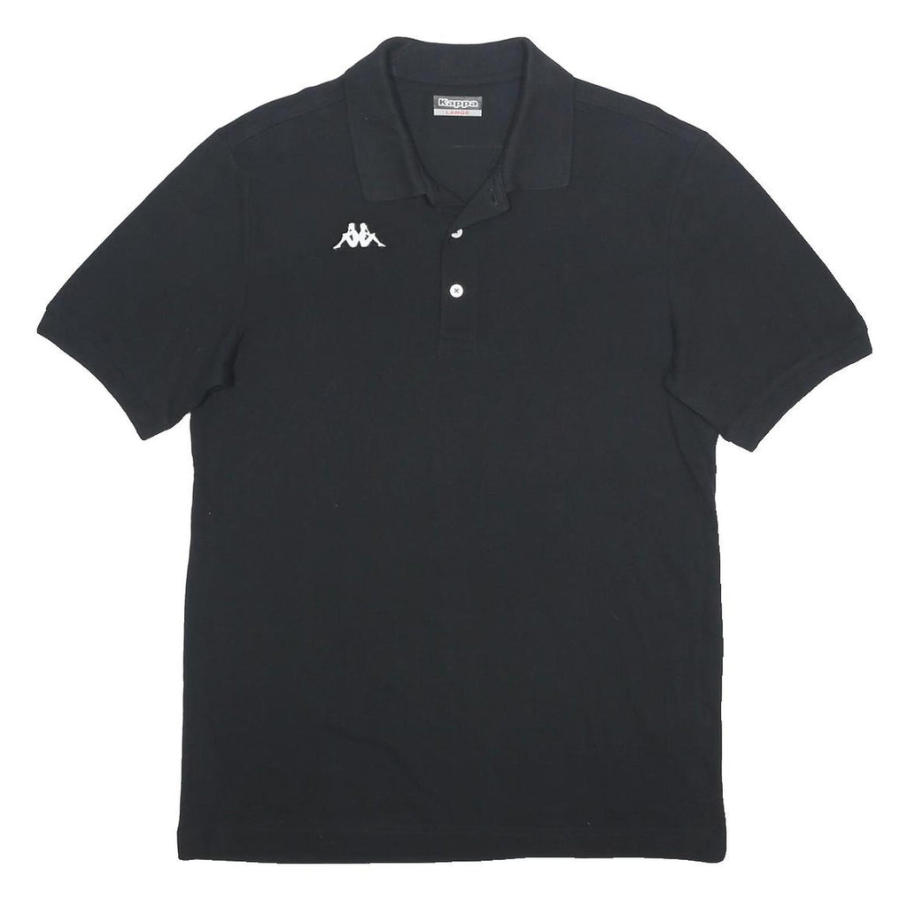 KAPPA Mens Black Polo Shirt Short Sleeve Plain L Cotton Casual Tennis
