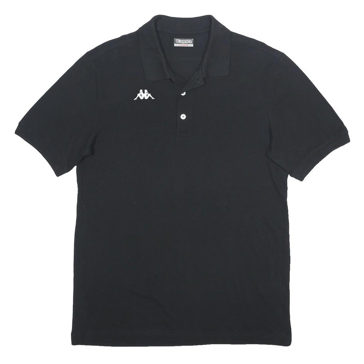 KAPPA Mens Black Polo Shirt Short Sleeve Plain L Cotton Casual Tennis