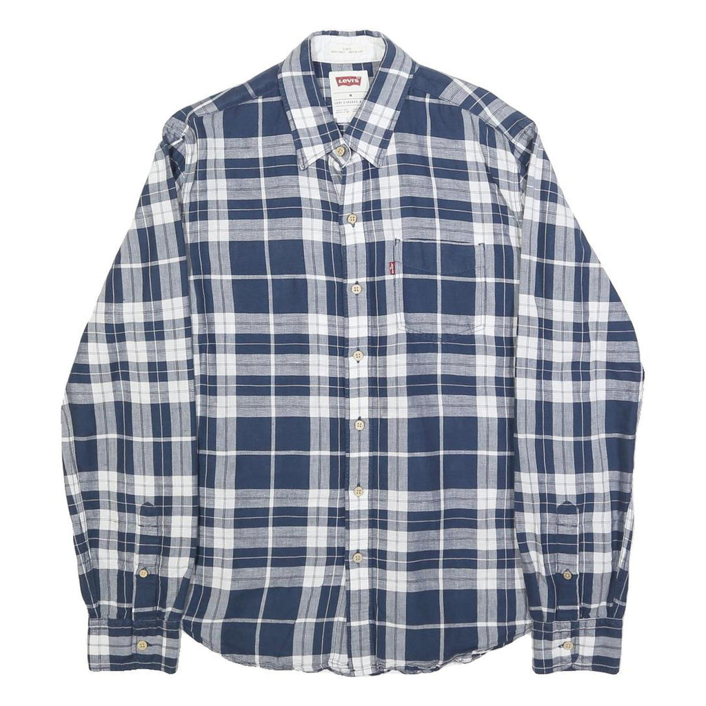 LEVI'S Mens Blue & White Check Shirt M Casual Cotton Blend Long Sleeve