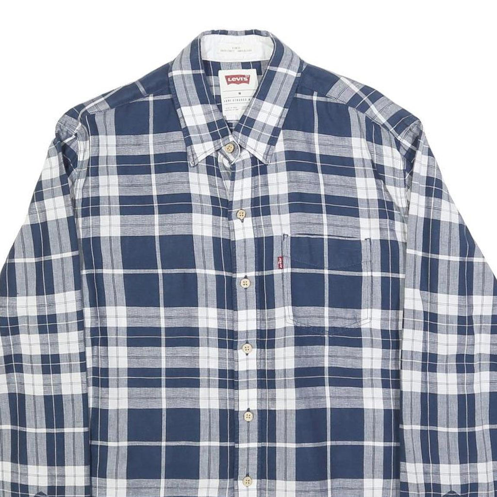 LEVI'S Mens Blue & White Check Shirt M Casual Cotton Blend Long Sleeve