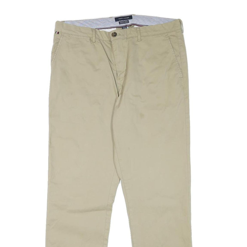 TOMMY HILFIGER Mens Cotton Blend Beige Regular Fit Straight Trousers W34 L32