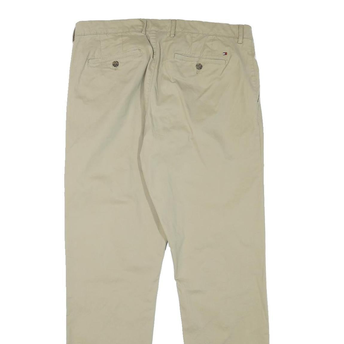 TOMMY HILFIGER Mens Cotton Blend Beige Regular Fit Straight Trousers W34 L32