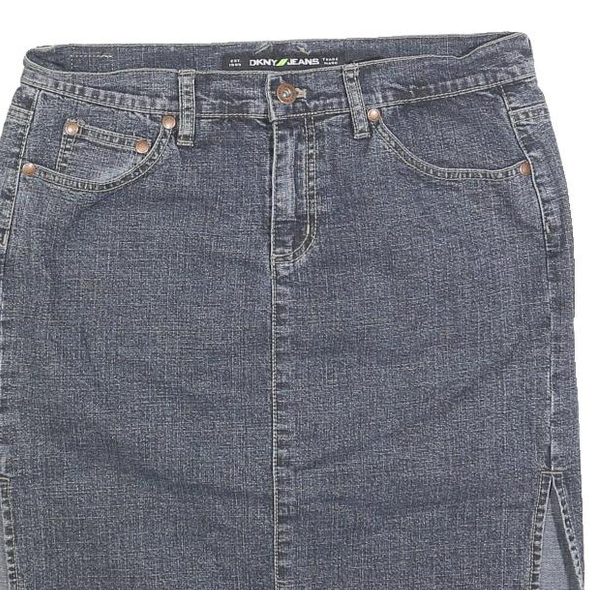 DKNY Womens Blue Denim Straight Knee Length Cotton Blend M Skirt Casual