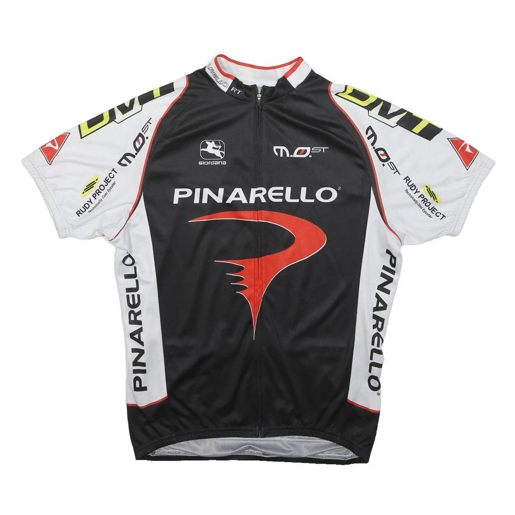 GIORDANA Mens Black & White Pinarello Cycling T-Shirt XL Short Sleeve Full Zip