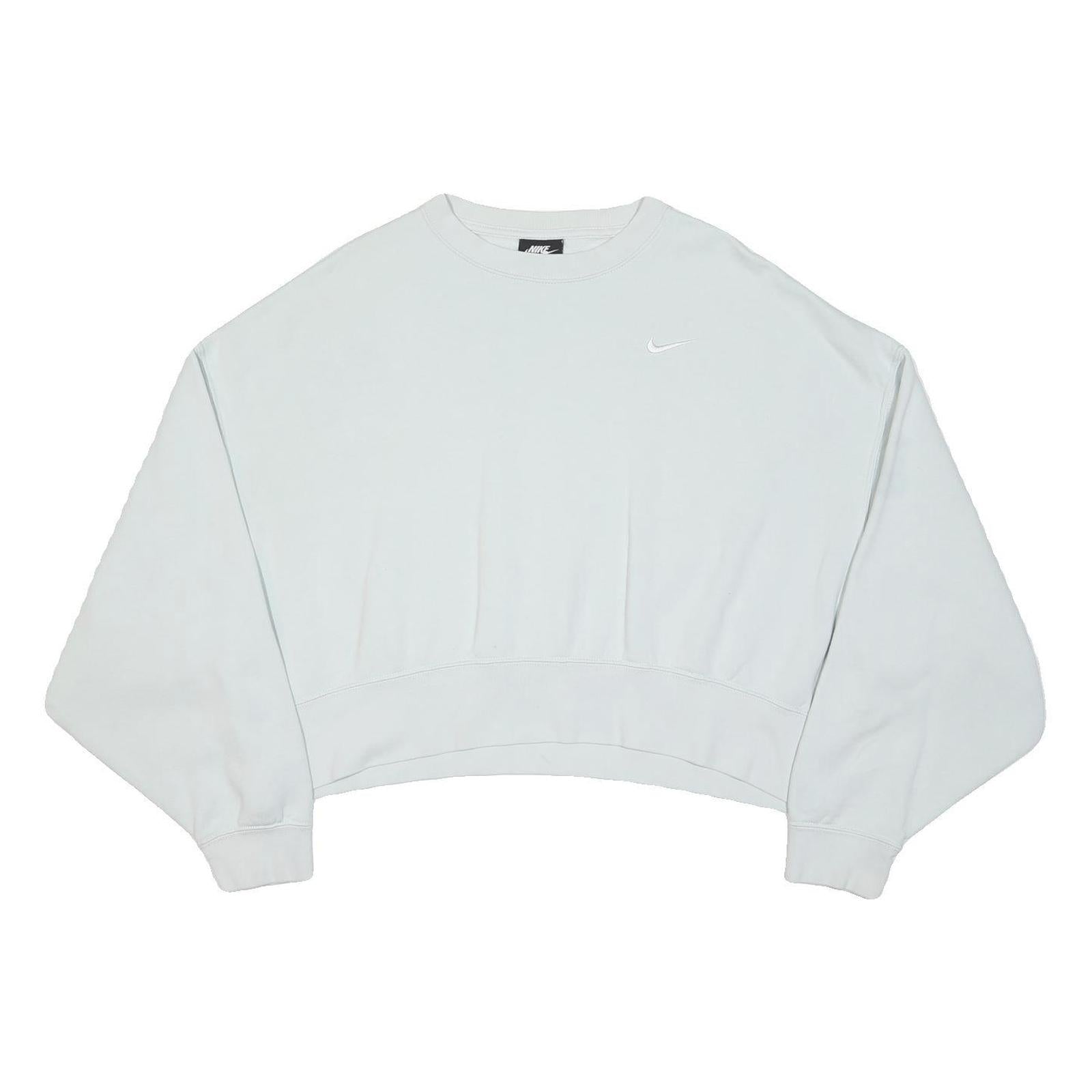 NIKE Womens White Cropped Crew Neck Sweatshirt S Lightweight Cotton Blend