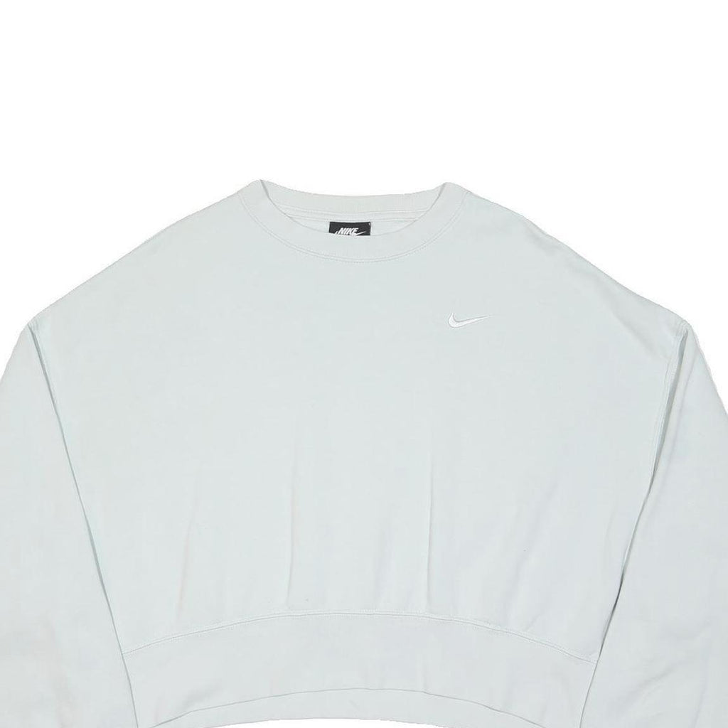 NIKE Womens White Cropped Crew Neck Sweatshirt S Lightweight Cotton Blend
