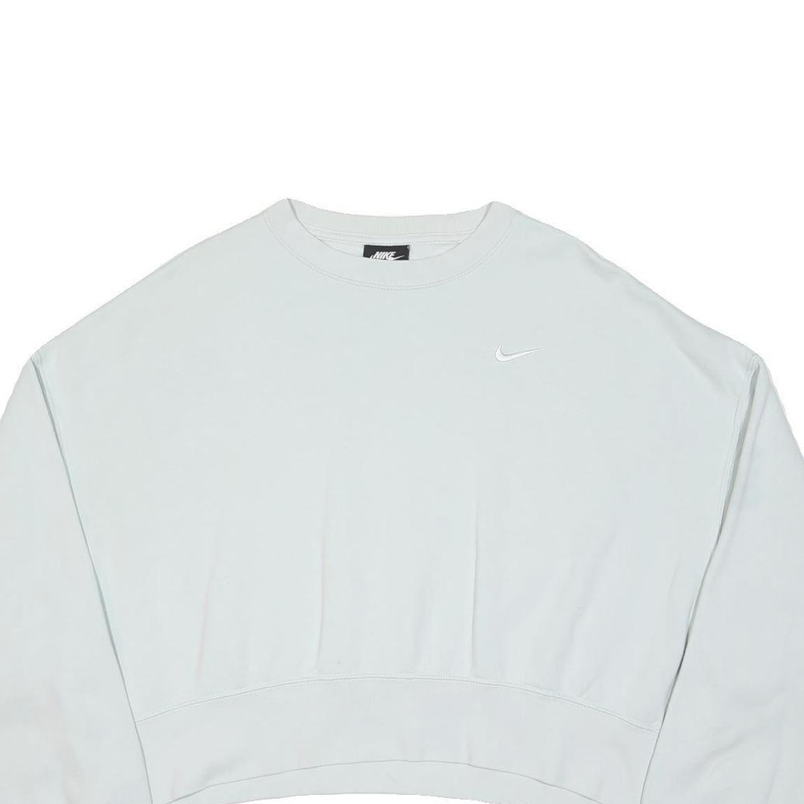 NIKE Womens White Cropped Crew Neck Sweatshirt S Lightweight Cotton Blend