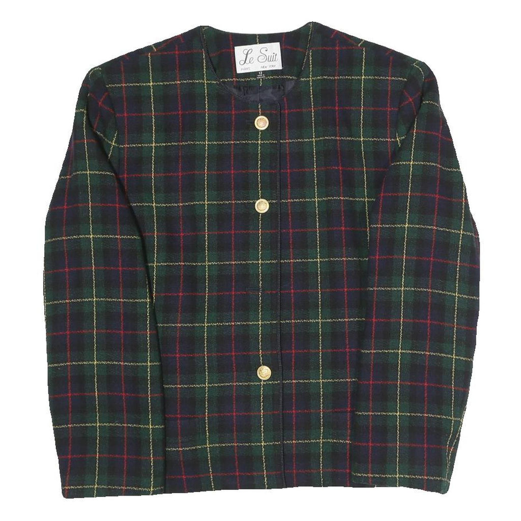 LE SUIT Womens Green Check Blazer Jacket UK 12 Polyester Blend Woven Button