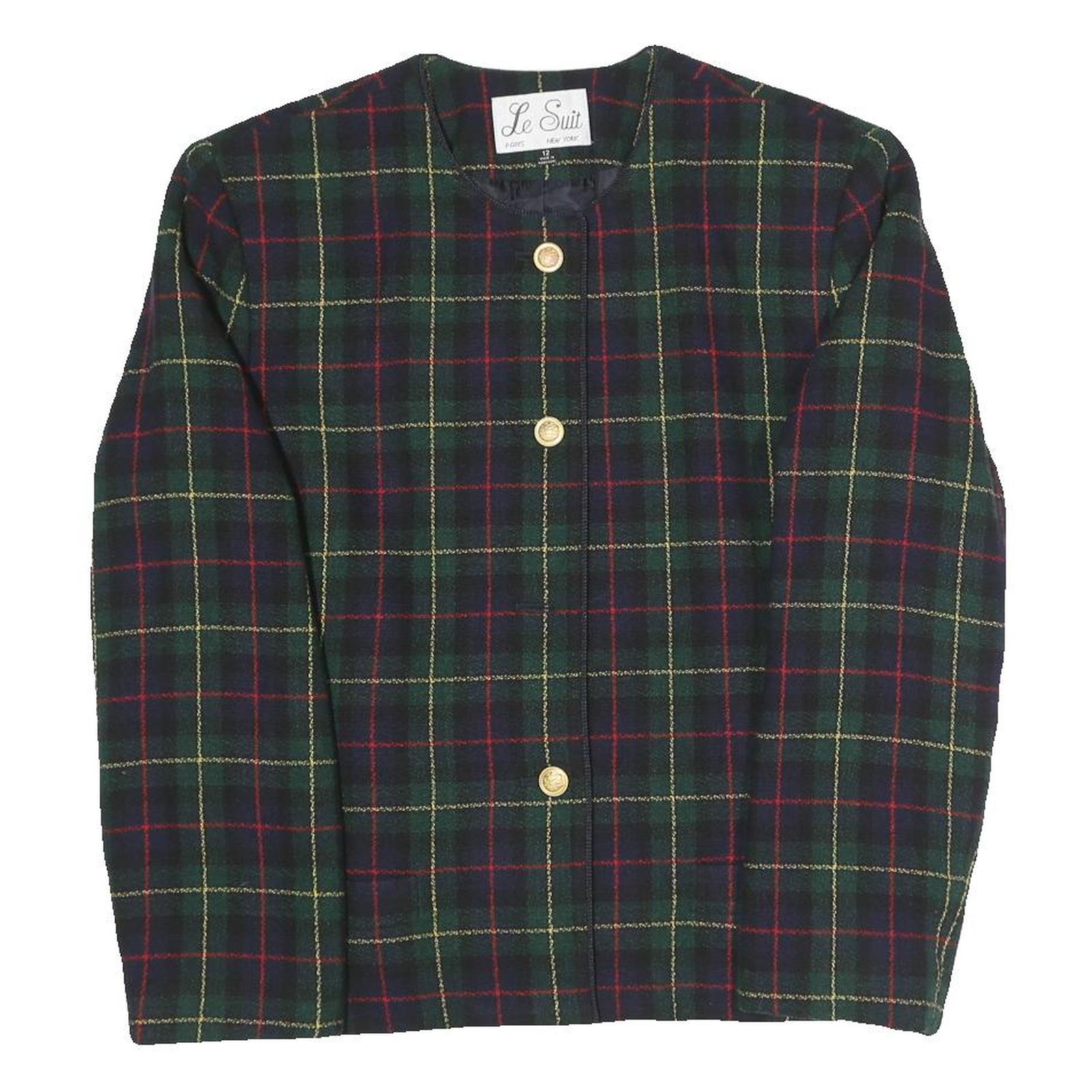 LE SUIT Womens Green Check Blazer Jacket UK 12 Polyester Blend Woven Button