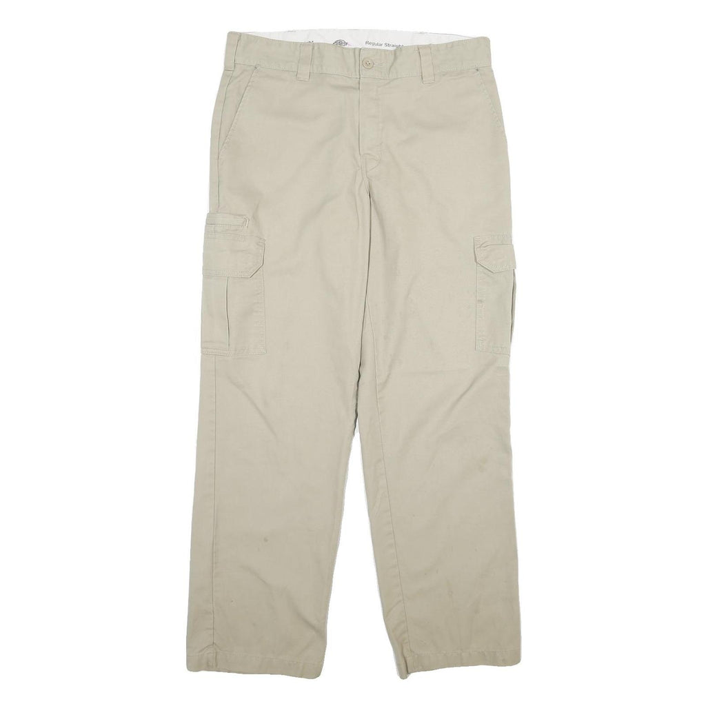 DICKIES Mens Cotton Beige Regular Straight Cargo Trousers W34 L32 Workwear