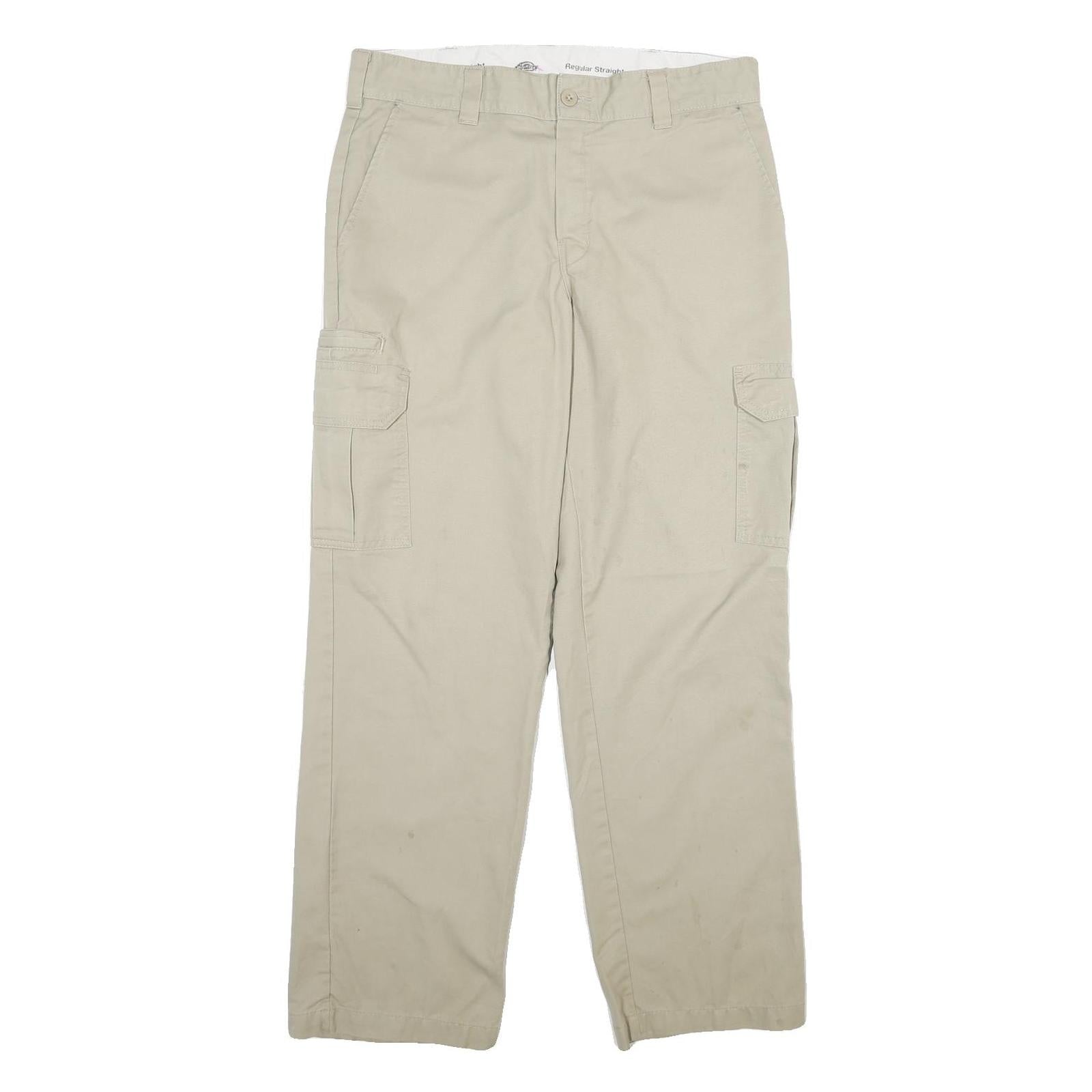 DICKIES Mens Cotton Beige Regular Straight Cargo Trousers W34 L32 Workwear