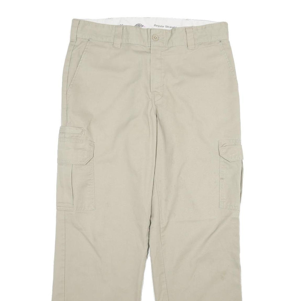 DICKIES Mens Cotton Beige Regular Straight Cargo Trousers W34 L32 Workwear