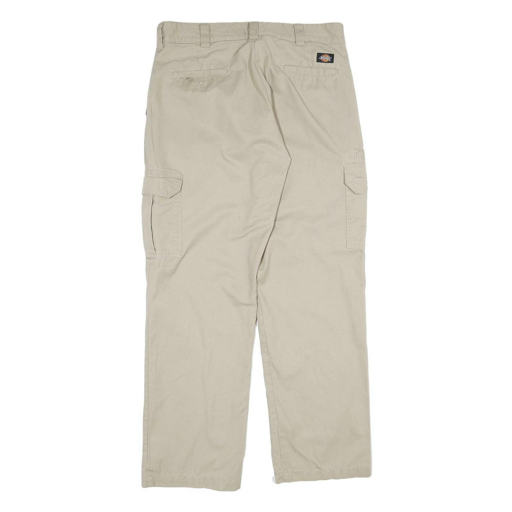 DICKIES Mens Cotton Beige Regular Straight Cargo Trousers W34 L32 Workwear