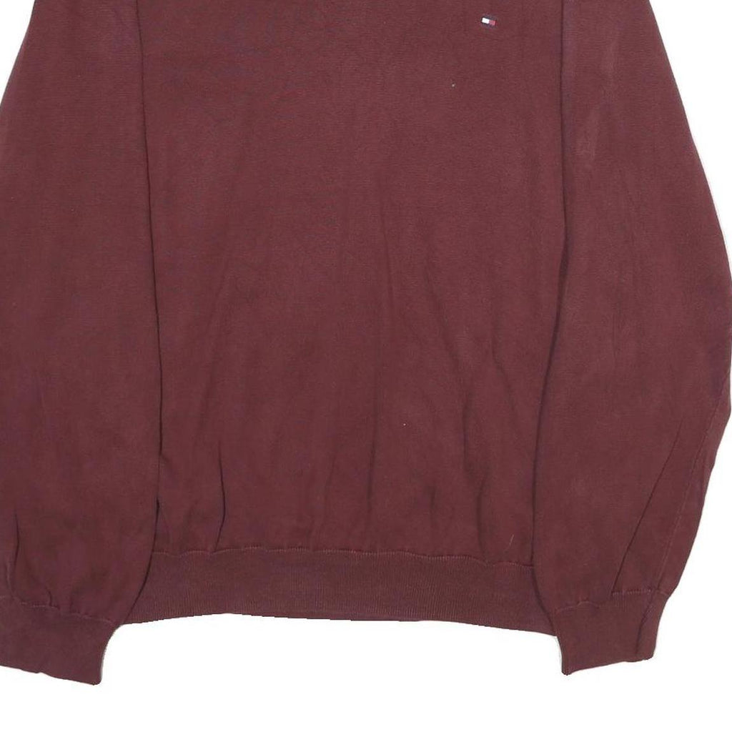 TOMMY HILFIGER Mens Maroon Plain Cotton V-Neck Basic Knit 2XL Jumper Casual