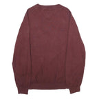 TOMMY HILFIGER Mens Maroon Plain Cotton V-Neck Basic Knit 2XL Jumper Casual