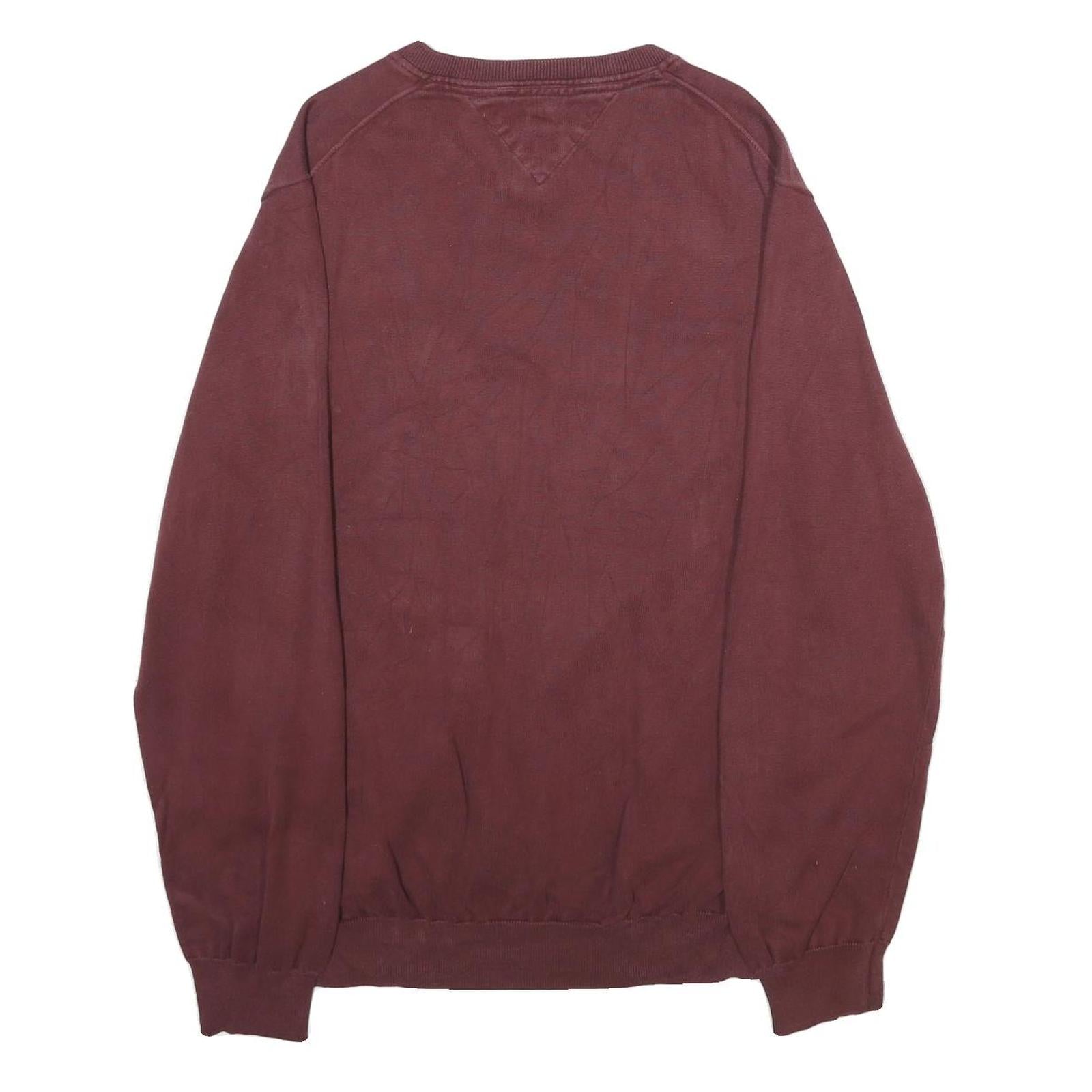 TOMMY HILFIGER Mens Maroon Plain Cotton V-Neck Basic Knit 2XL Jumper Casual