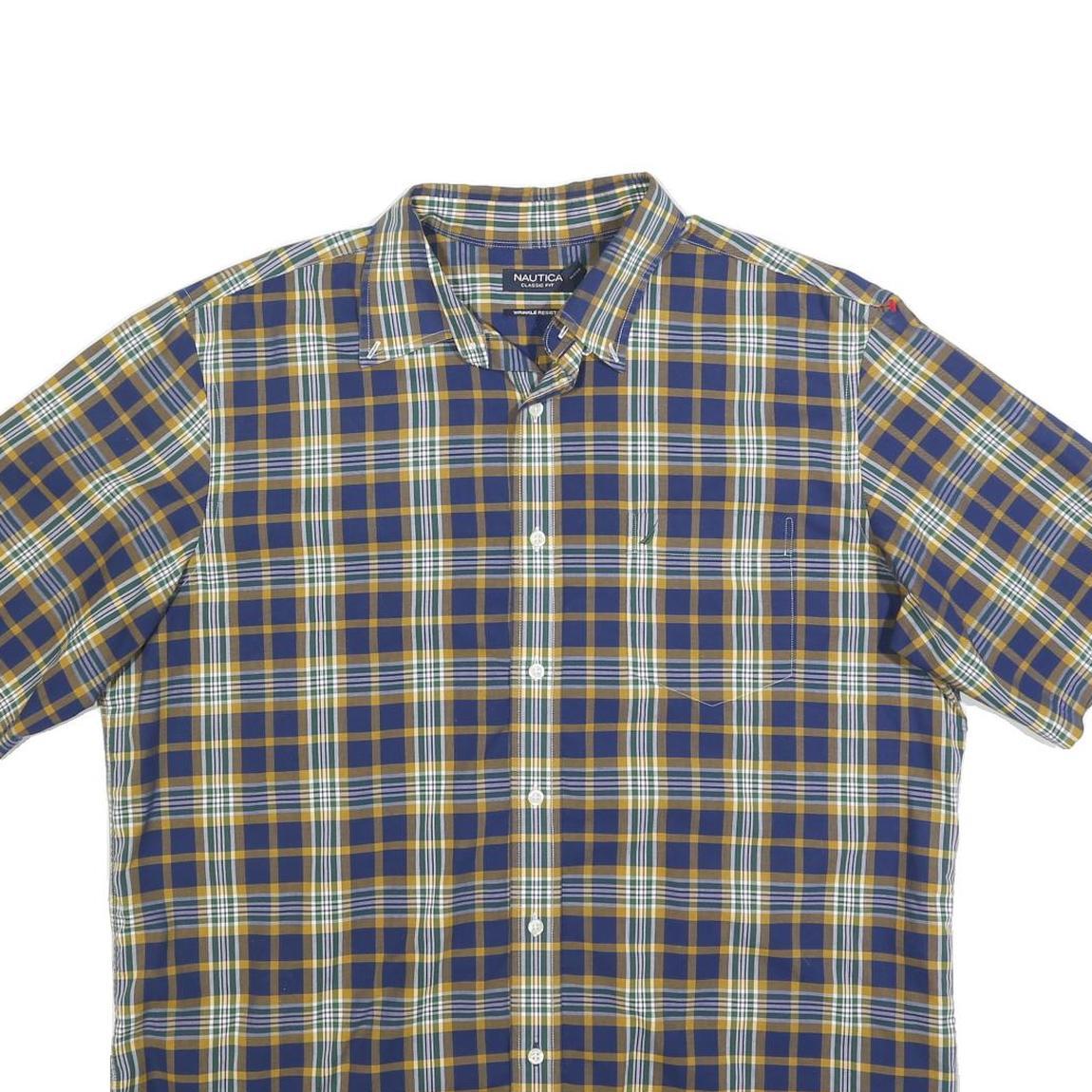 NAUTICA Mens Blue & Yellow Check Shirt XL Cotton Blend Short Sleeve Casual