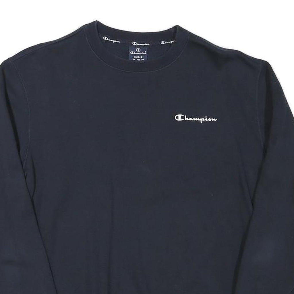 CHAMPION Mens Navy Blue Sweatshirt Crew Neck S Classic Logo Pullover Cotton