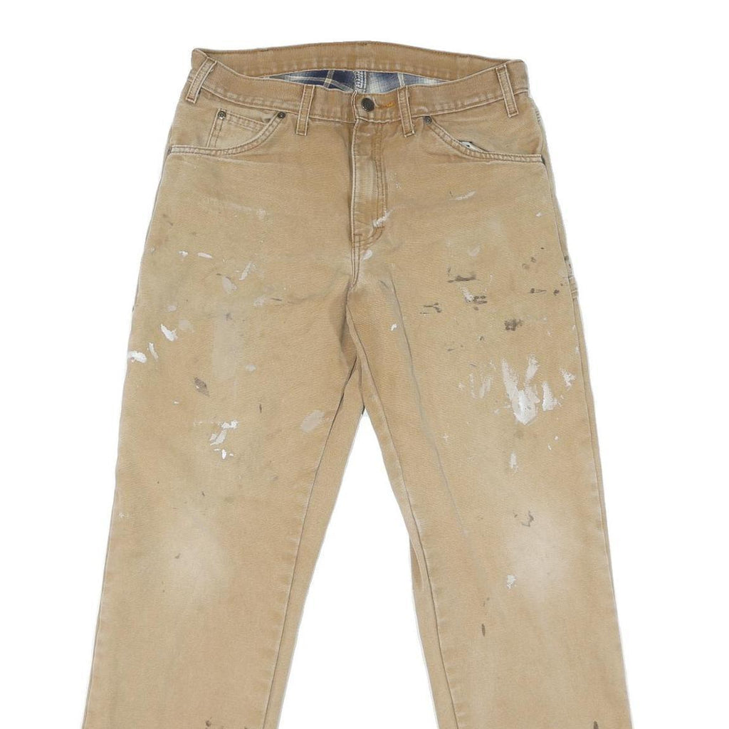 DICKIES Mens Regular Beige Cotton Blend Workwear Trousers W32 L32 Paint