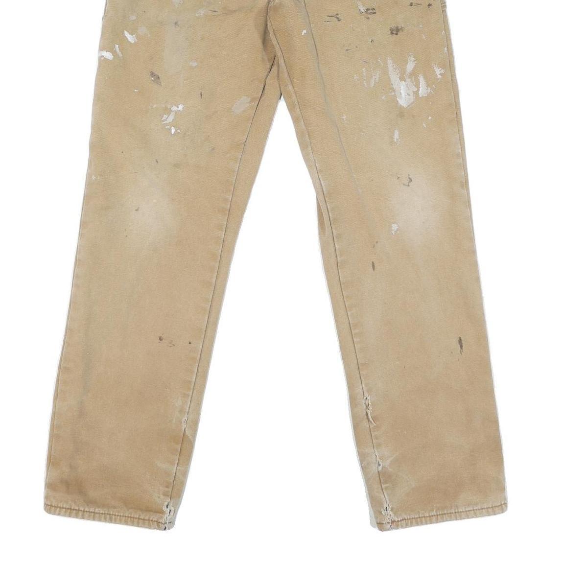 DICKIES Mens Regular Beige Cotton Blend Workwear Trousers W32 L32 Paint