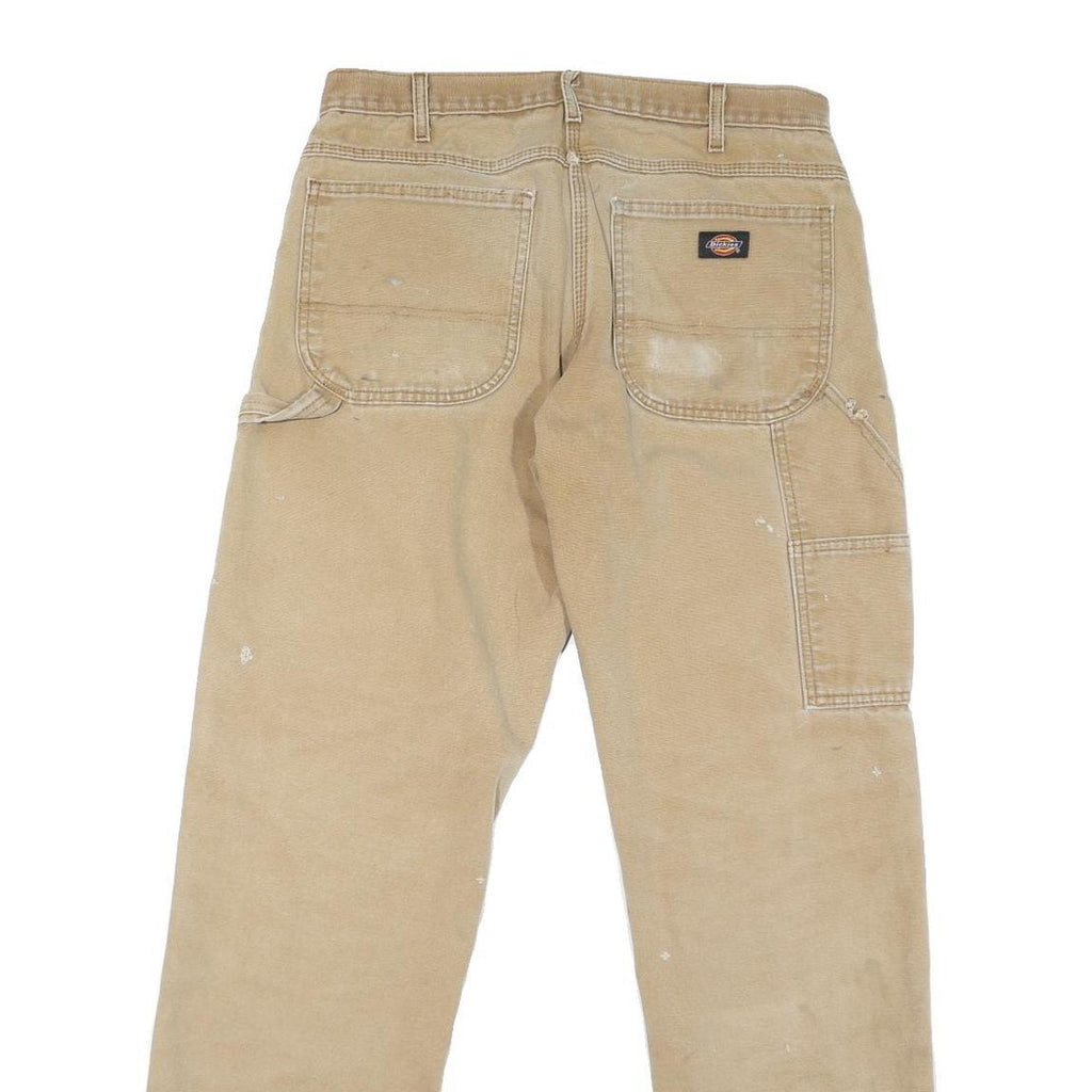 DICKIES Mens Regular Beige Cotton Blend Workwear Trousers W32 L32 Paint