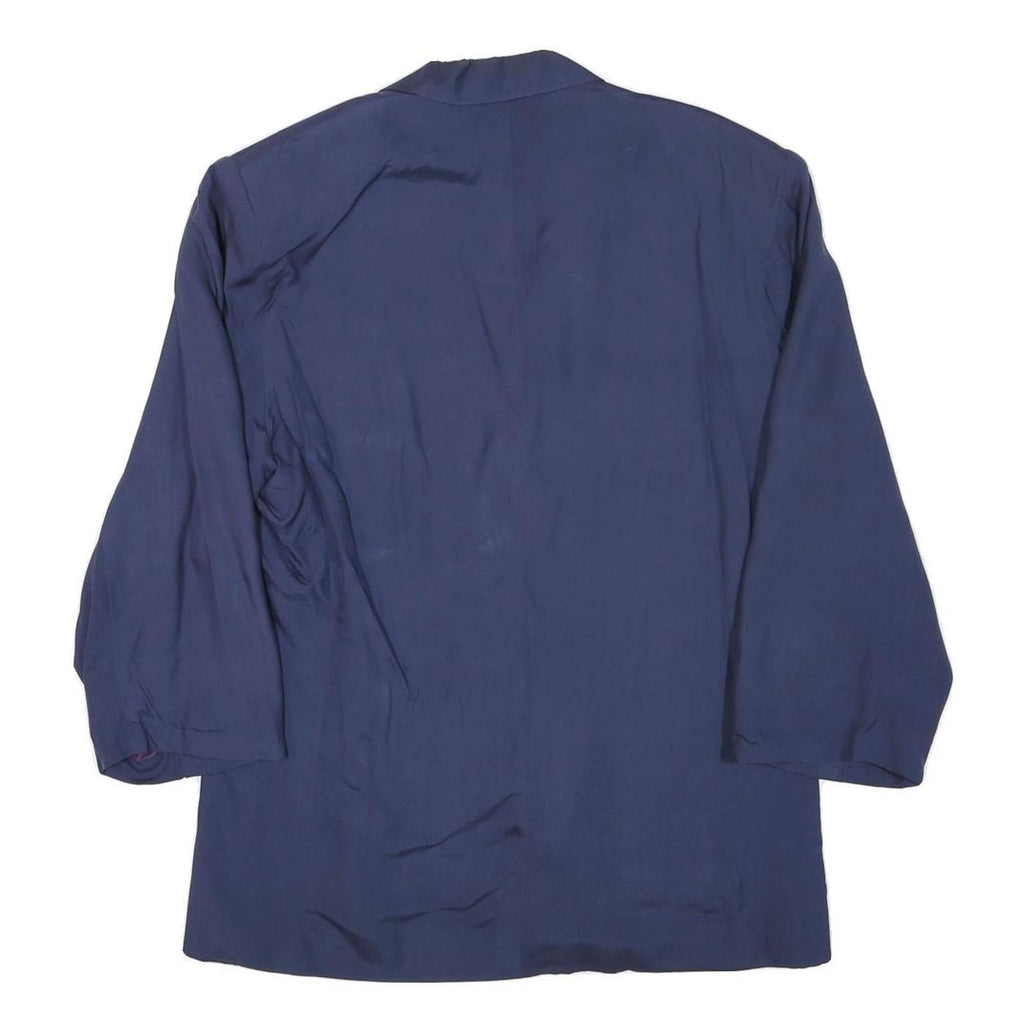 NAF NAF Womens Blue Silk Button Jacket L Plain Elegant Classic