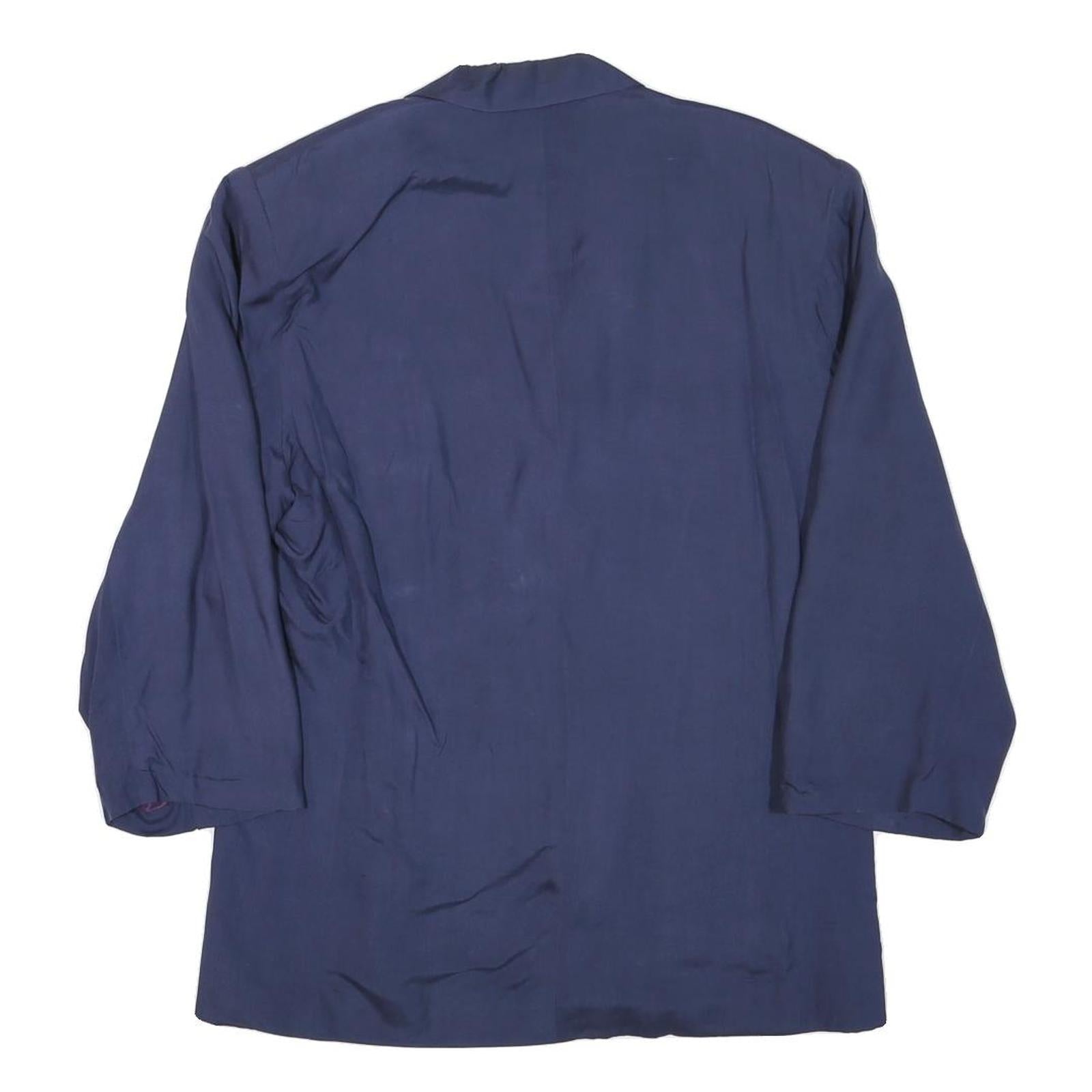 NAF NAF Womens Blue Silk Button Jacket L Plain Elegant Classic