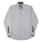CLAUDIO LUGLI Mens Grey Slim Fit Shirt L Striped Collar Cuff Stylish