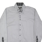 CLAUDIO LUGLI Mens Grey Slim Fit Shirt L Striped Collar Cuff Stylish