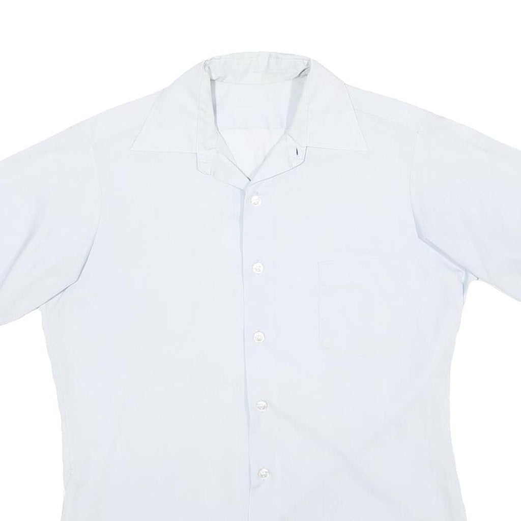 Mens White Plain Shirt S Short Sleeve Button Polyester Blend Casual Workwear
