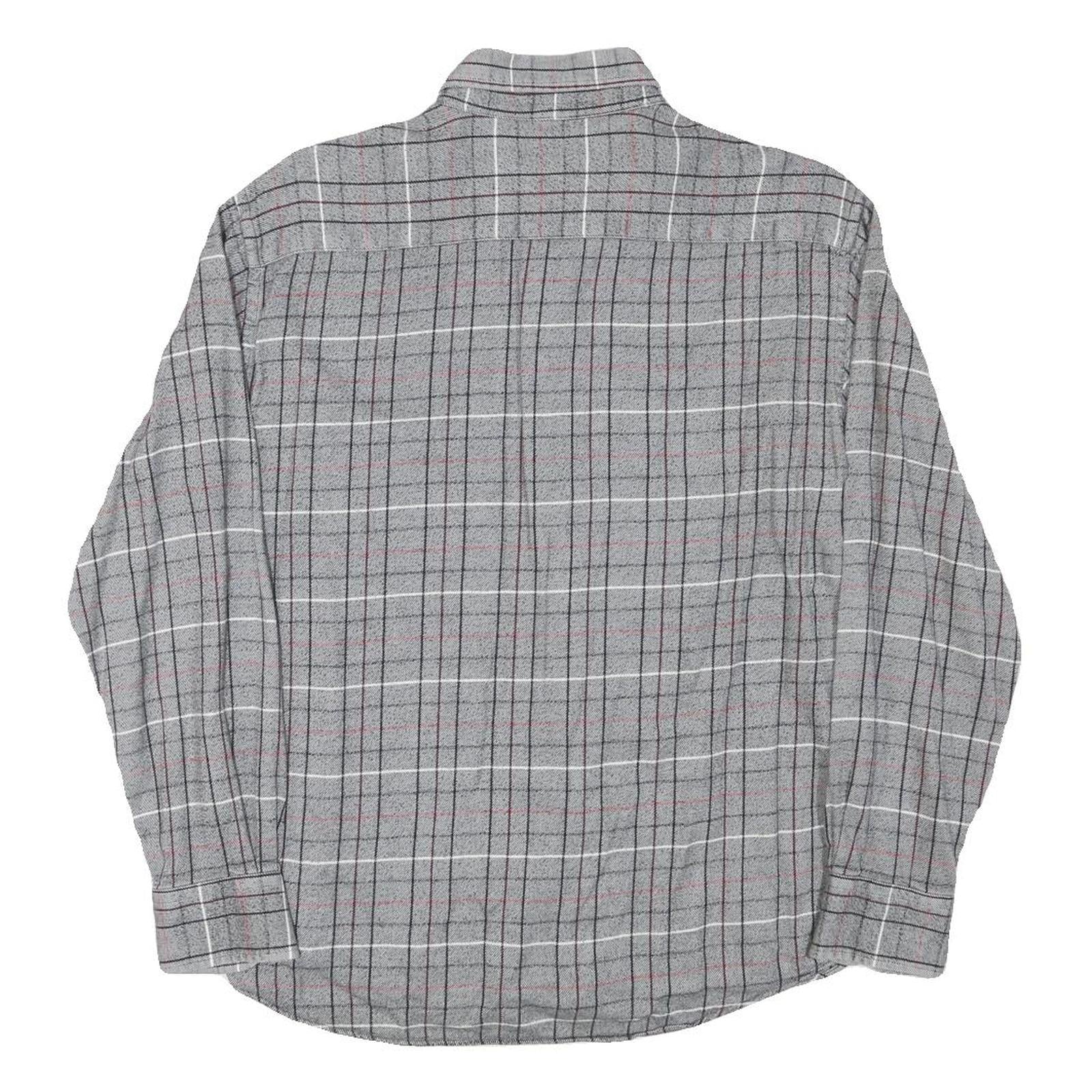 MCNEAL Mens Grey & White Check Shirt L Button-Down Collar Long Sleeve Cotton