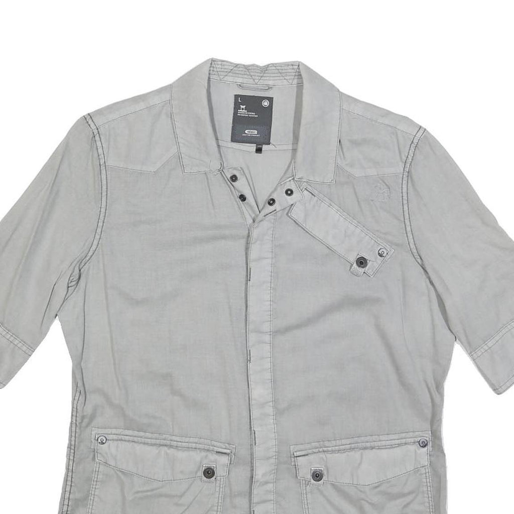 G-STAR Womens Grey Cotton Blend Shirt L Casual Button Sleeve Pockets