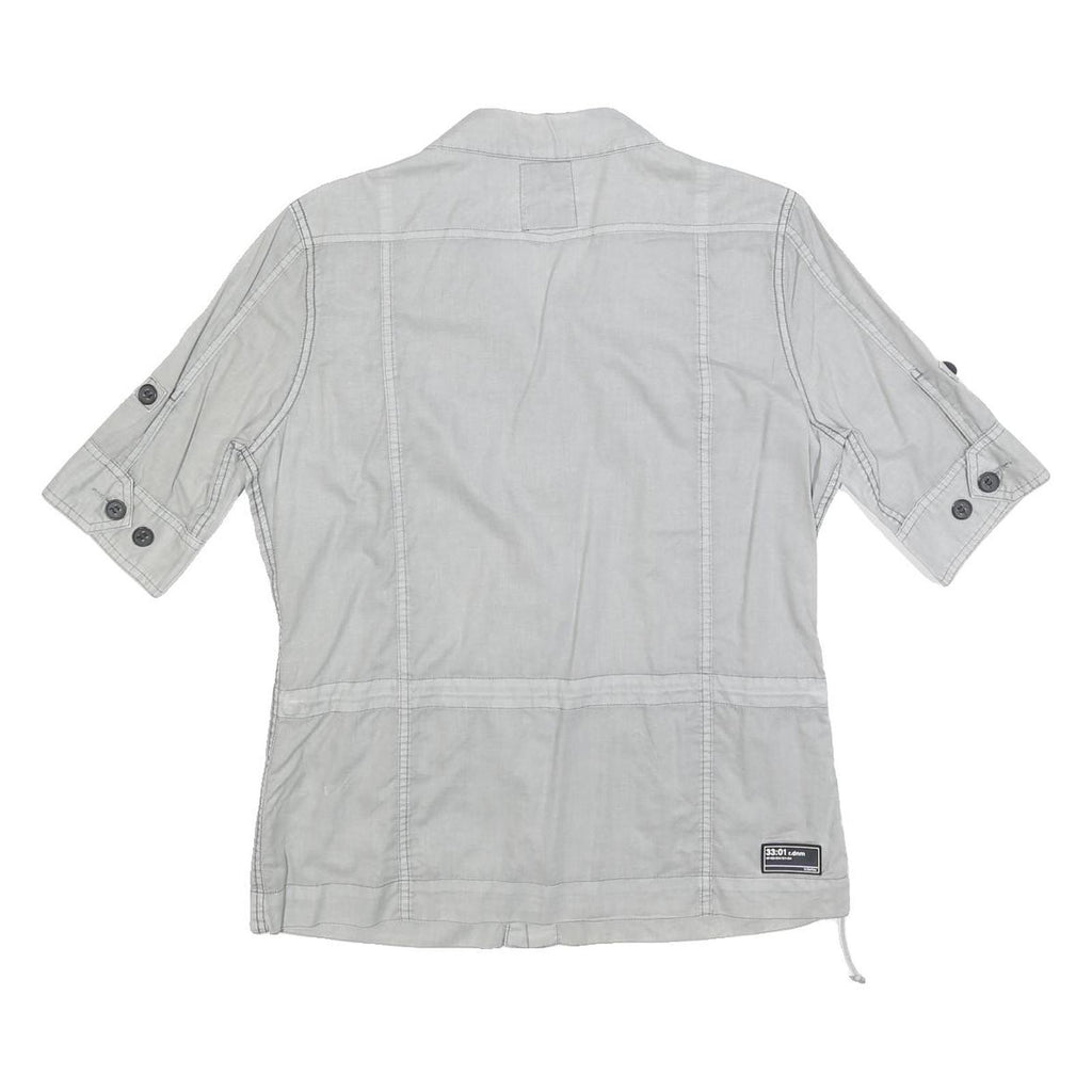 G-STAR Womens Grey Cotton Blend Shirt L Casual Button Sleeve Pockets