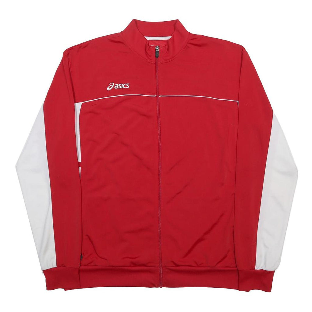 ASICS Mens Red & White Track Jacket L Polyester Zip Sportswear Casual